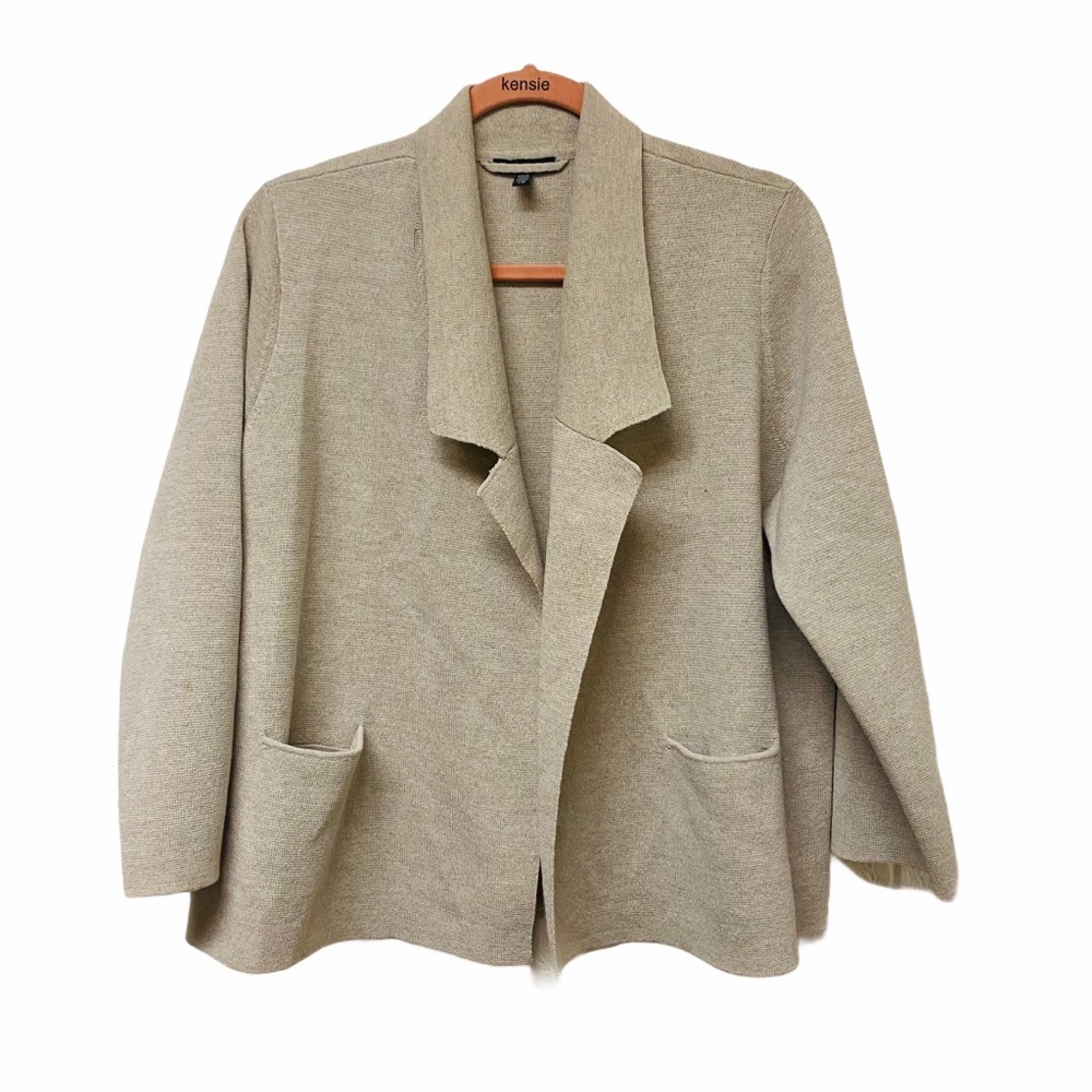 Eileen Fisher Wool Front Double Pocket Cardigan L